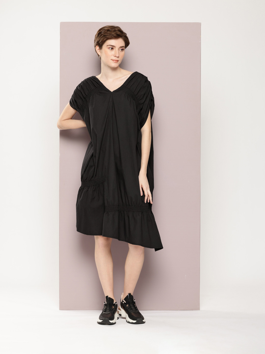 Kook N Keech Pure Cotton V-Neck Extended Sleeves A-Line Dress