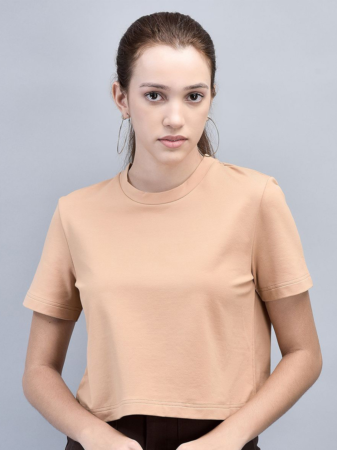 Woodland Solid Round Neck Crop Top