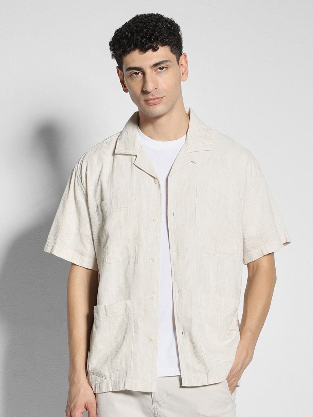 AMERICAN EAGLE OUTFITTERS Lapel Collar Cotton Linen Casual Shirt