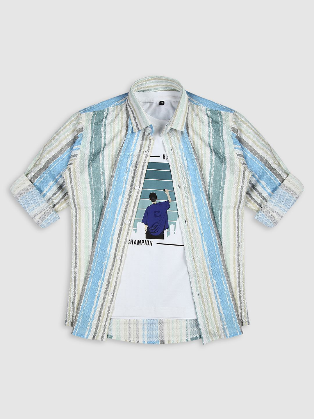 CAVIO Boys Comfort Striped Casual Shirt With T-shirt
