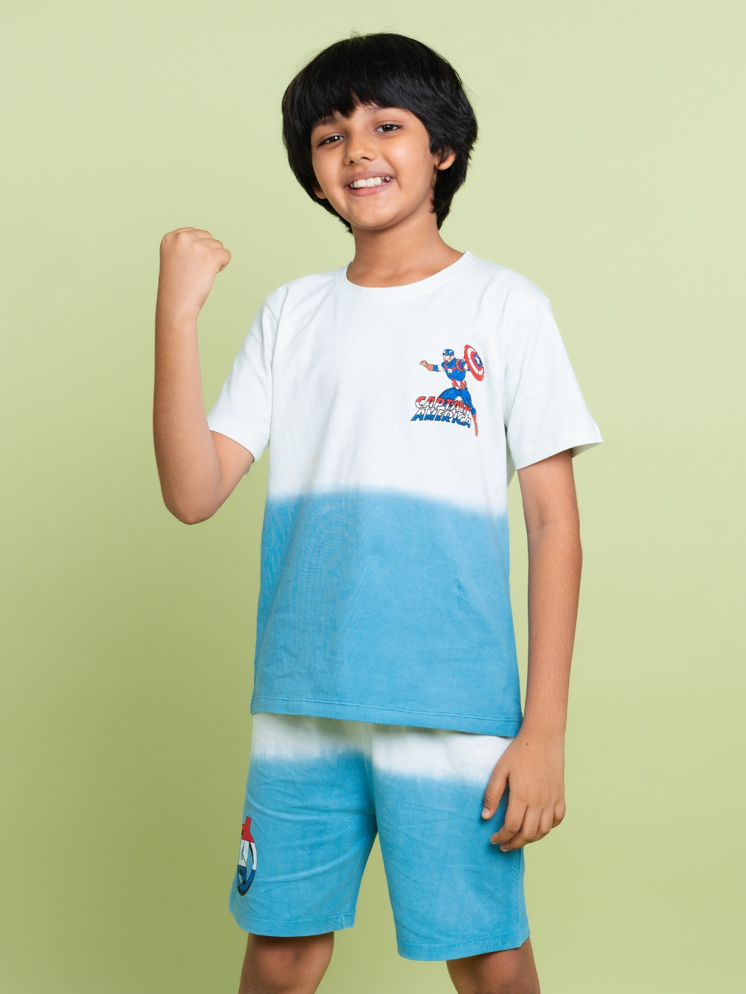 Kids Unisex Captain America Printed Dip-Dyed T-shirt with Shorts