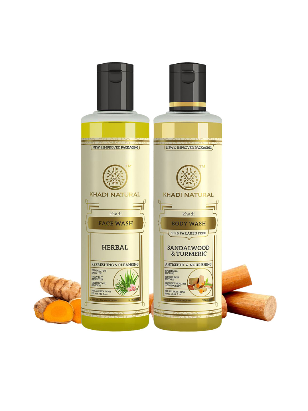 Khadi Natural Sandalwood & Turmeric Body Wash & Herbal Face Wash - 210ml Each