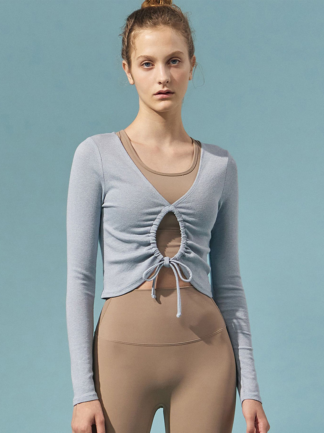 LULU & SKY V-Neck Solid Crop Sports Top