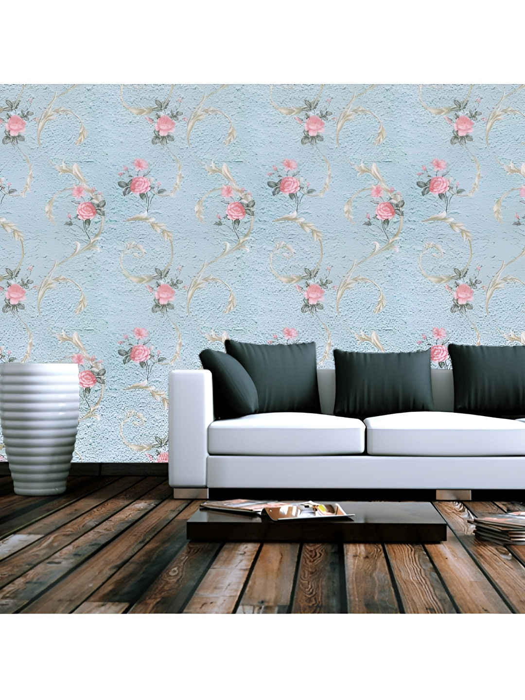 Asian royal  Blue & Pink Floral Printed Self Adhesive Waterproof Wall Sticker