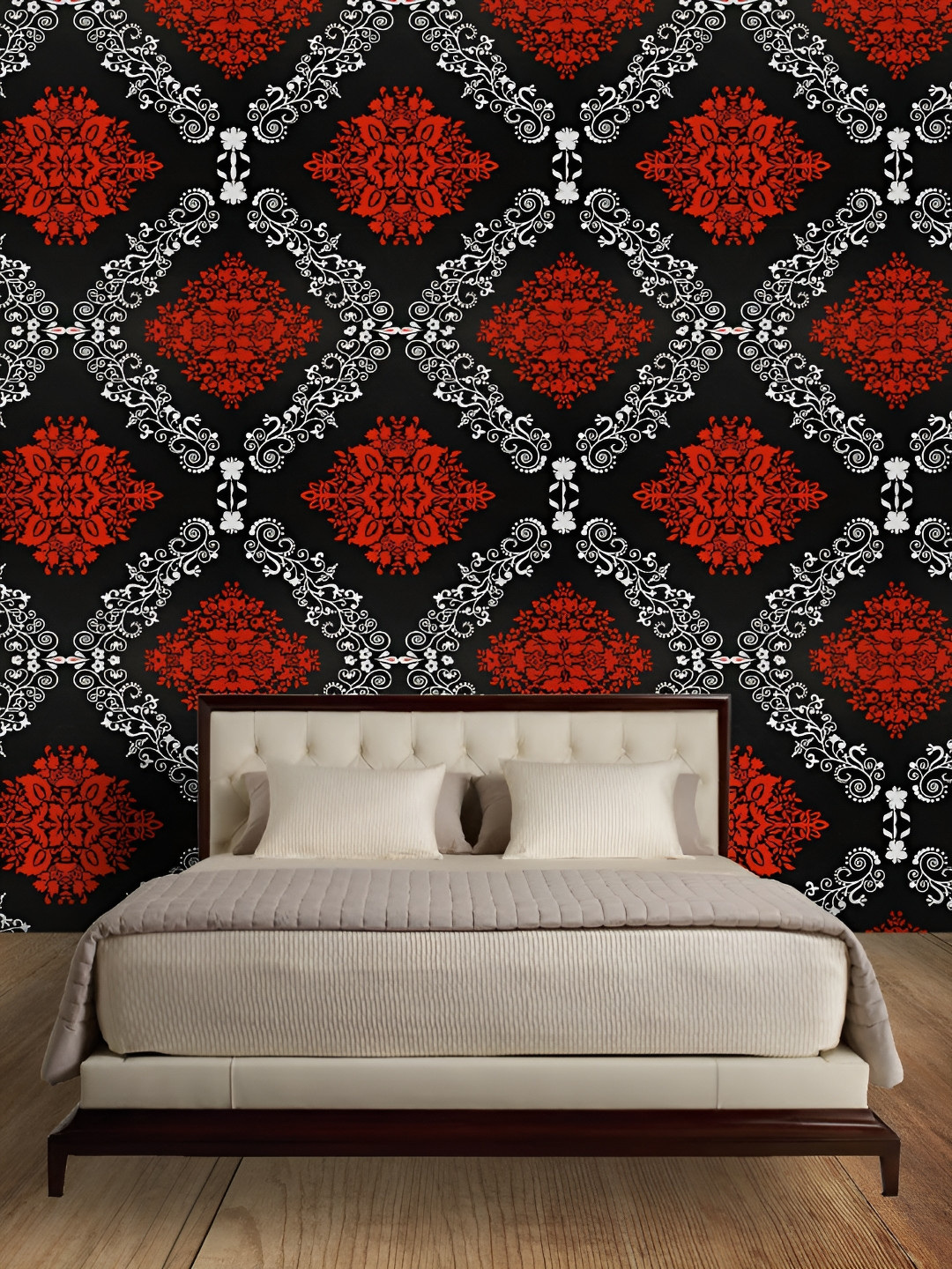 Asian royal Red & Black Floral Self Adhesive Heat Resistant Waterproof Wall Sticker