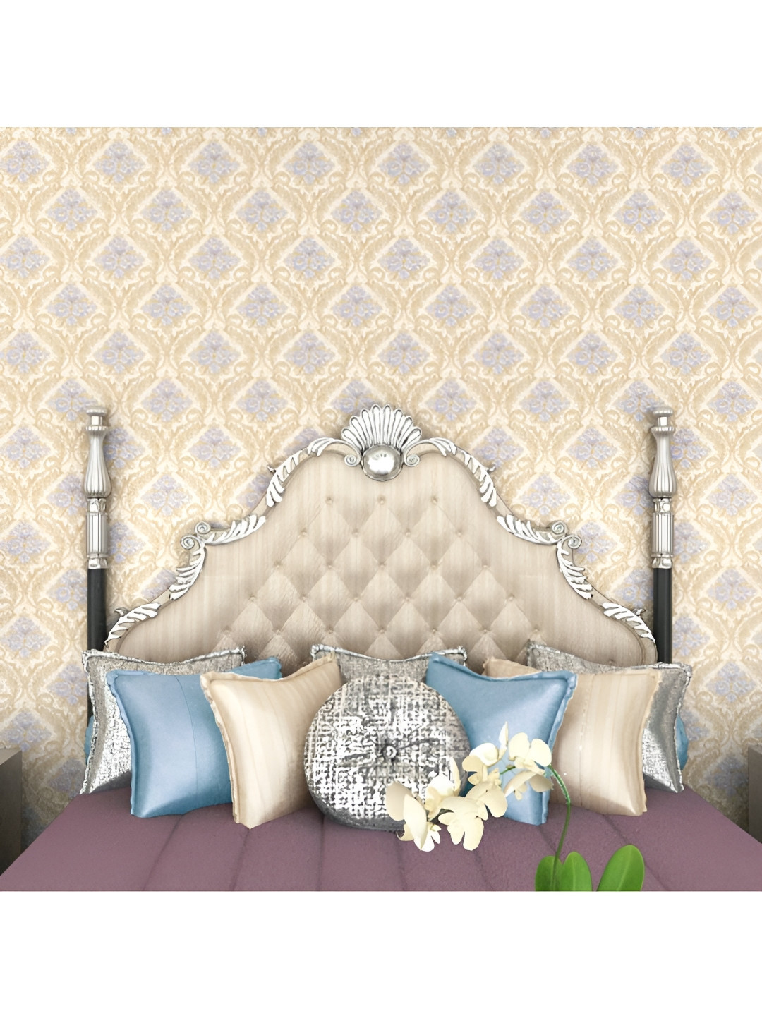 Asian royal Cream & Grey Floral Printed Self Adhesive Waterproof Wall Sticker