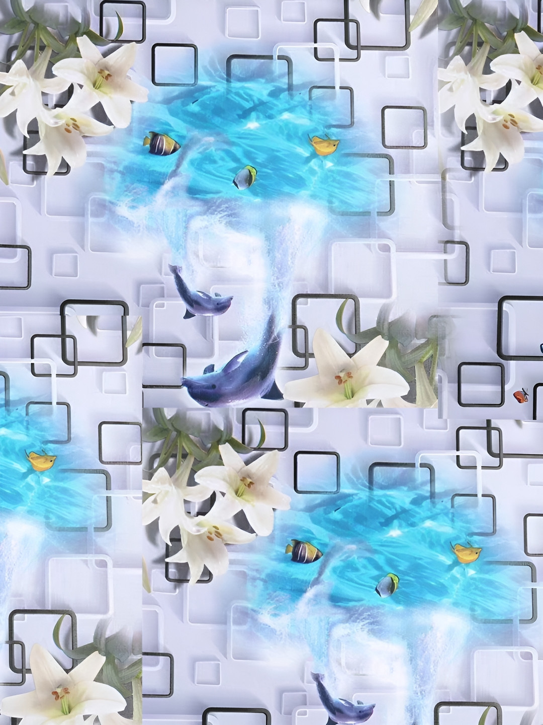 Asian royal White & Blue Floral Printed Self Adhesive Waterproof Wall Sticker