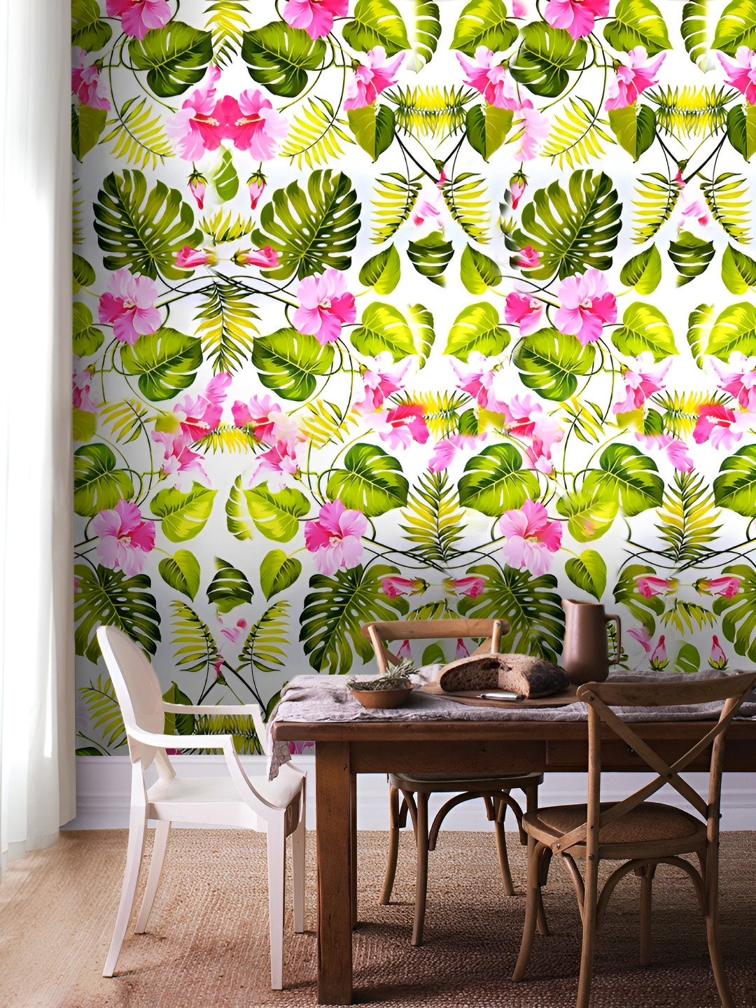 Asian royal Pink & Green Floral  Printed Self Adhesive Waterproof Wall Sticker