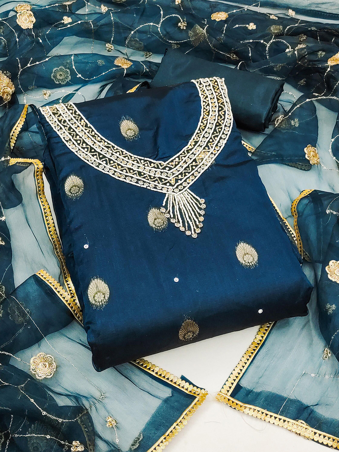 KIMISHA Women Organza Unstitched Dress Material