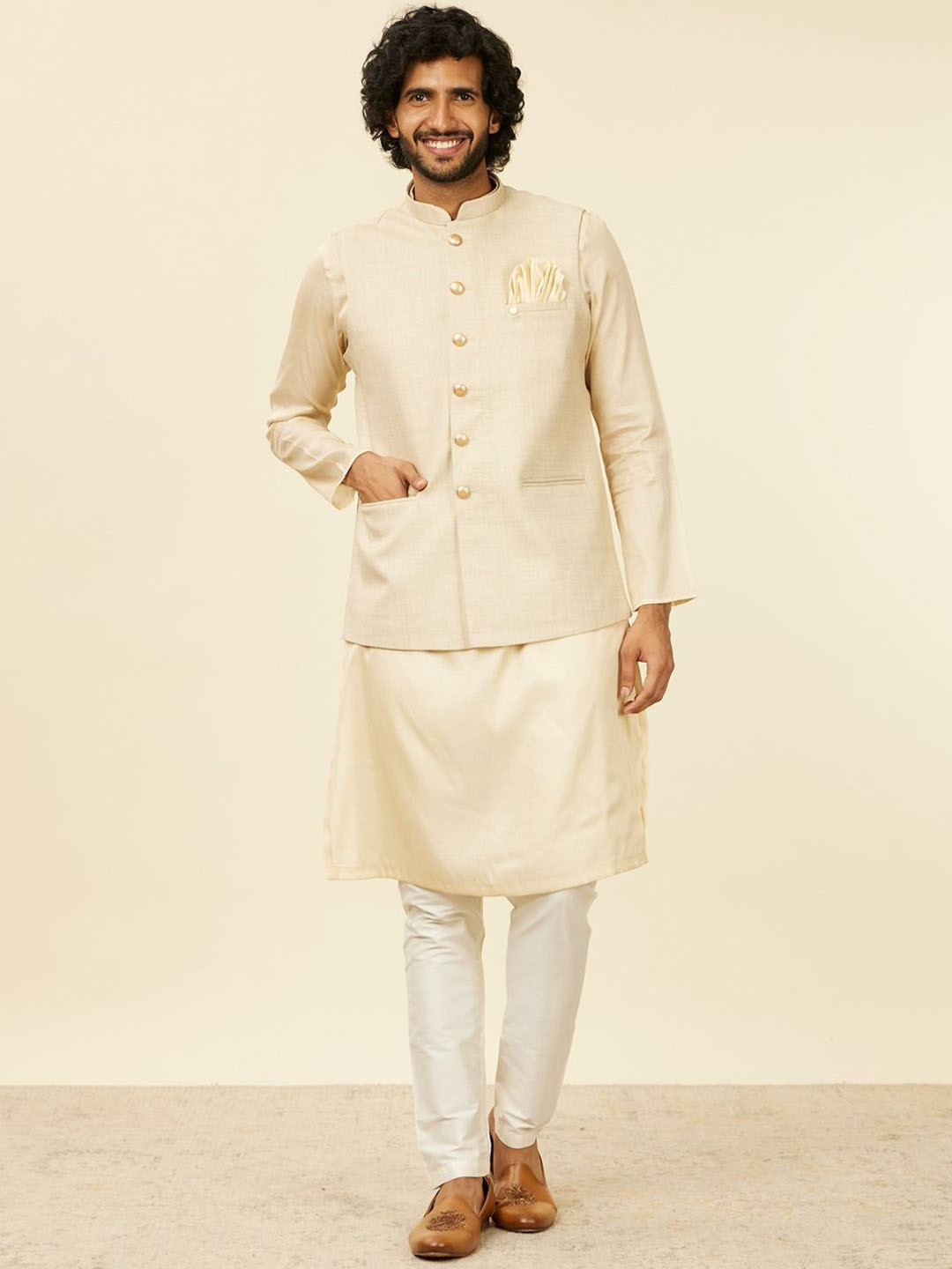 Manyavar Woven Mandarin Nehru Jacket