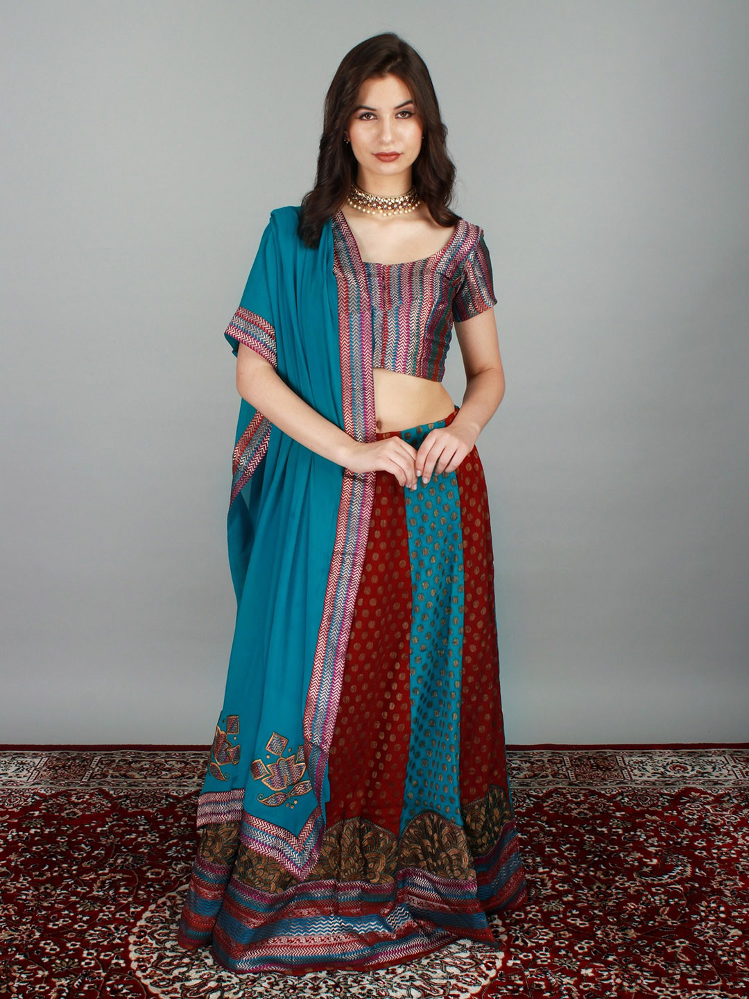 Exotic India Woven Design Ready to Wear Lehenga & Blouse With Dupatta