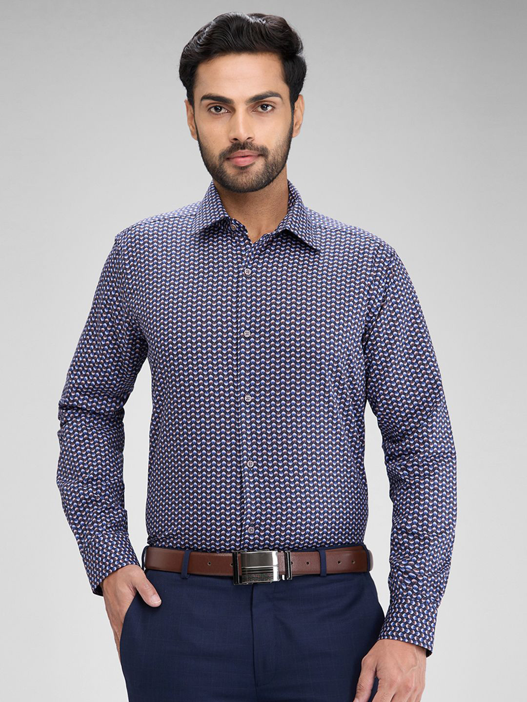 Raymond Printed Spread Collar Shirt