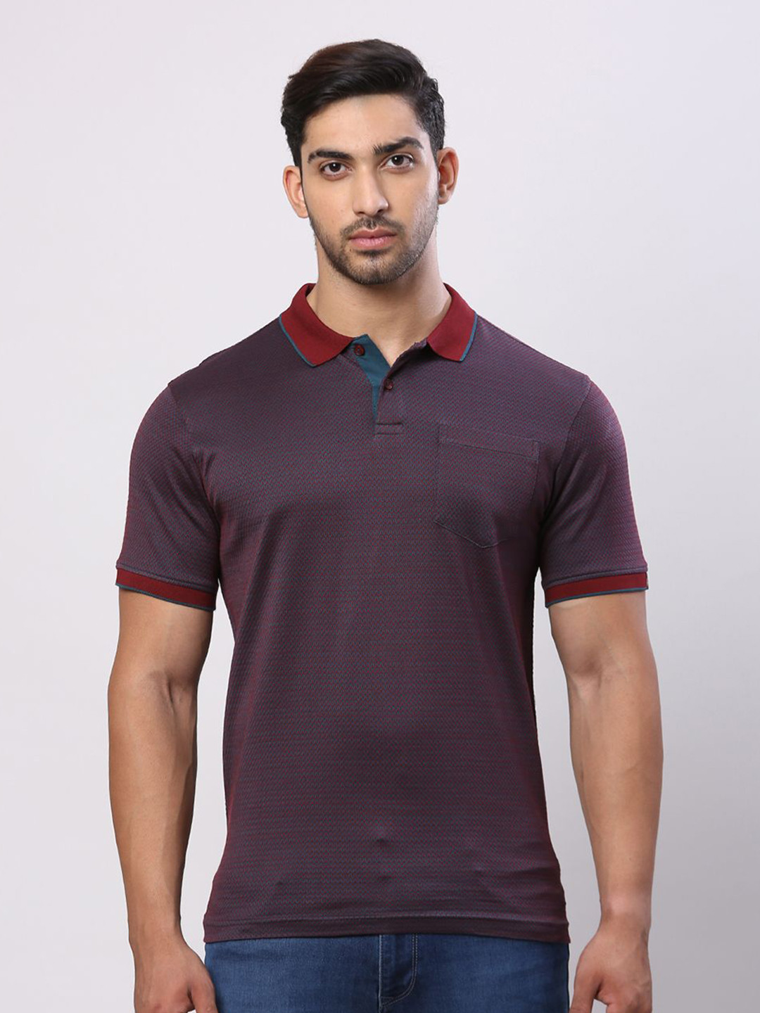 Raymond Woven-Design Cotton Polo-Collar T-Shirt