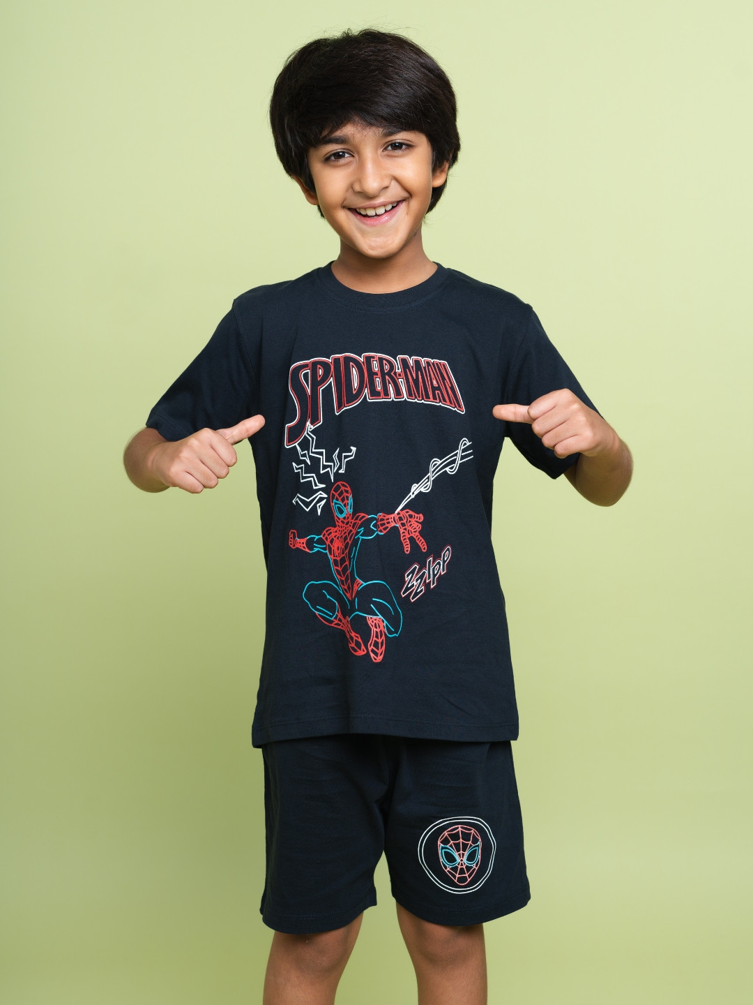 Kids Unisex Spider-Man Printed Glow In the Dark T-shirt with Shorts
