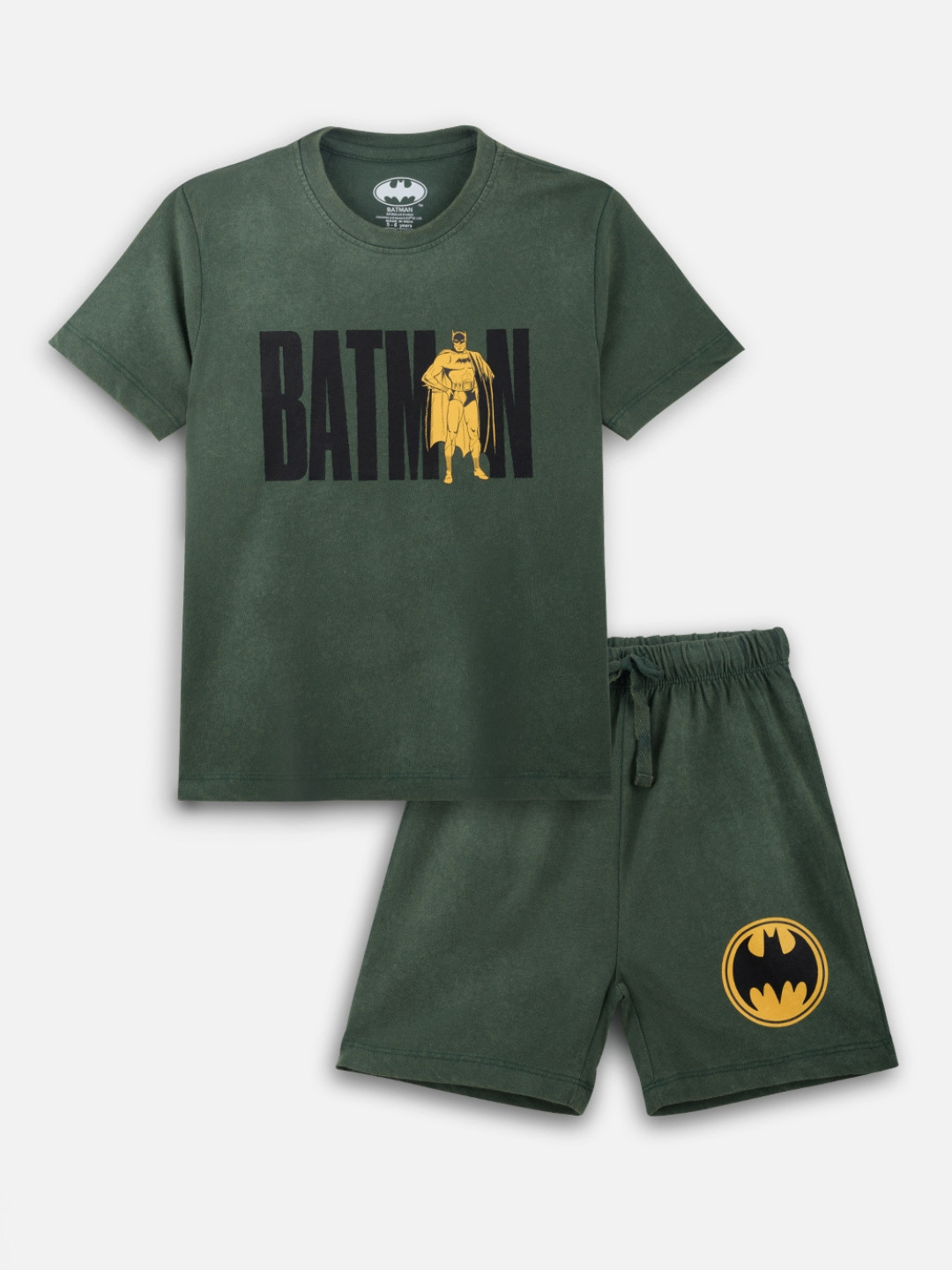 Infants Unisex Batman Printed Stone Washed Pure Cotton T-shirt with Shorts