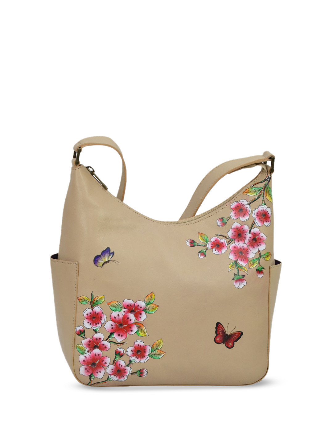 Anuschka Women Flower Garden Almond Hand Painted Leather Classic Hobo