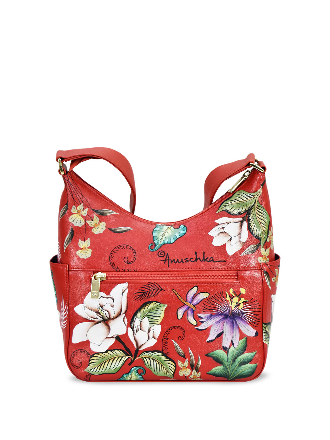 Anuschka Women Crimson Garden Hand Painted Leather Classic Hobo