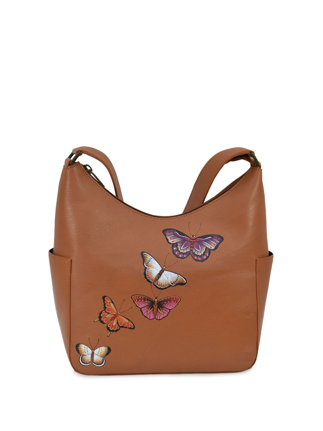 Anuschka Women Butterflies Honey Hand Painted Leather Classic Hobo