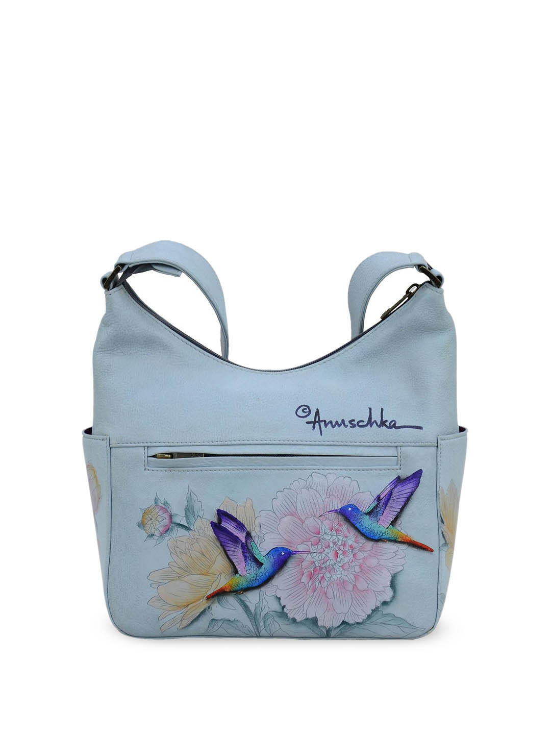 Anuschka Women Rainbow Birds Hand Painted Leather Classic Hobo