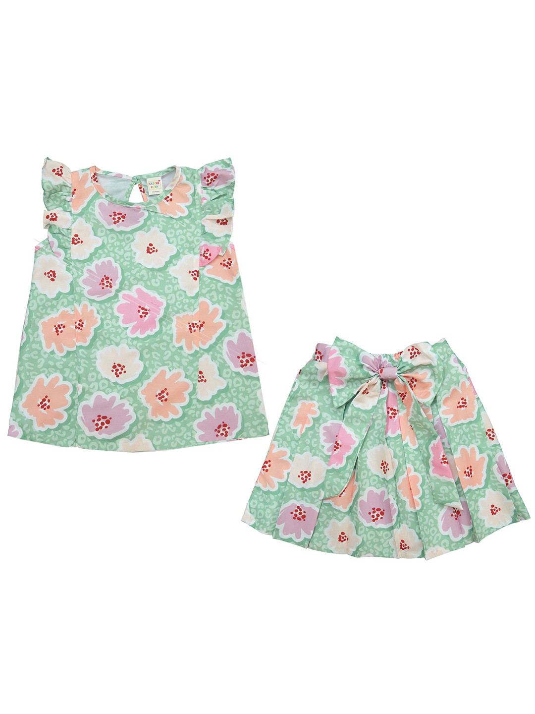 Clothe Funn Girls Printed Top with Skirt