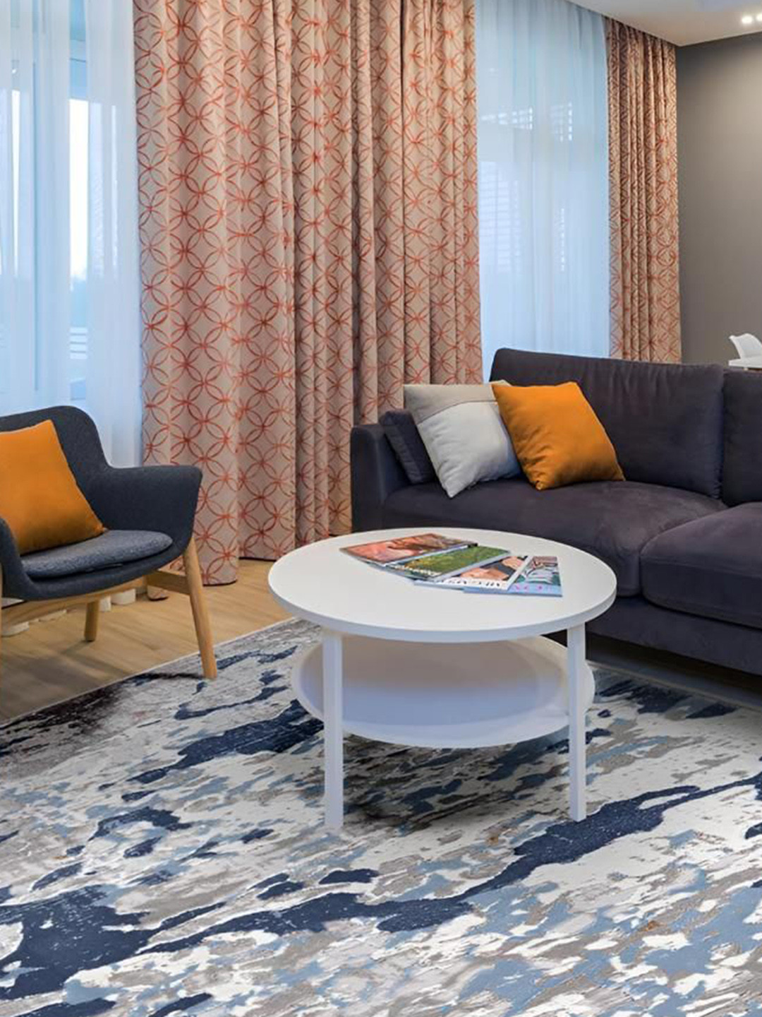 Sapana Carpet-Mats Blue & White Abstract Anti-Skid Carpet