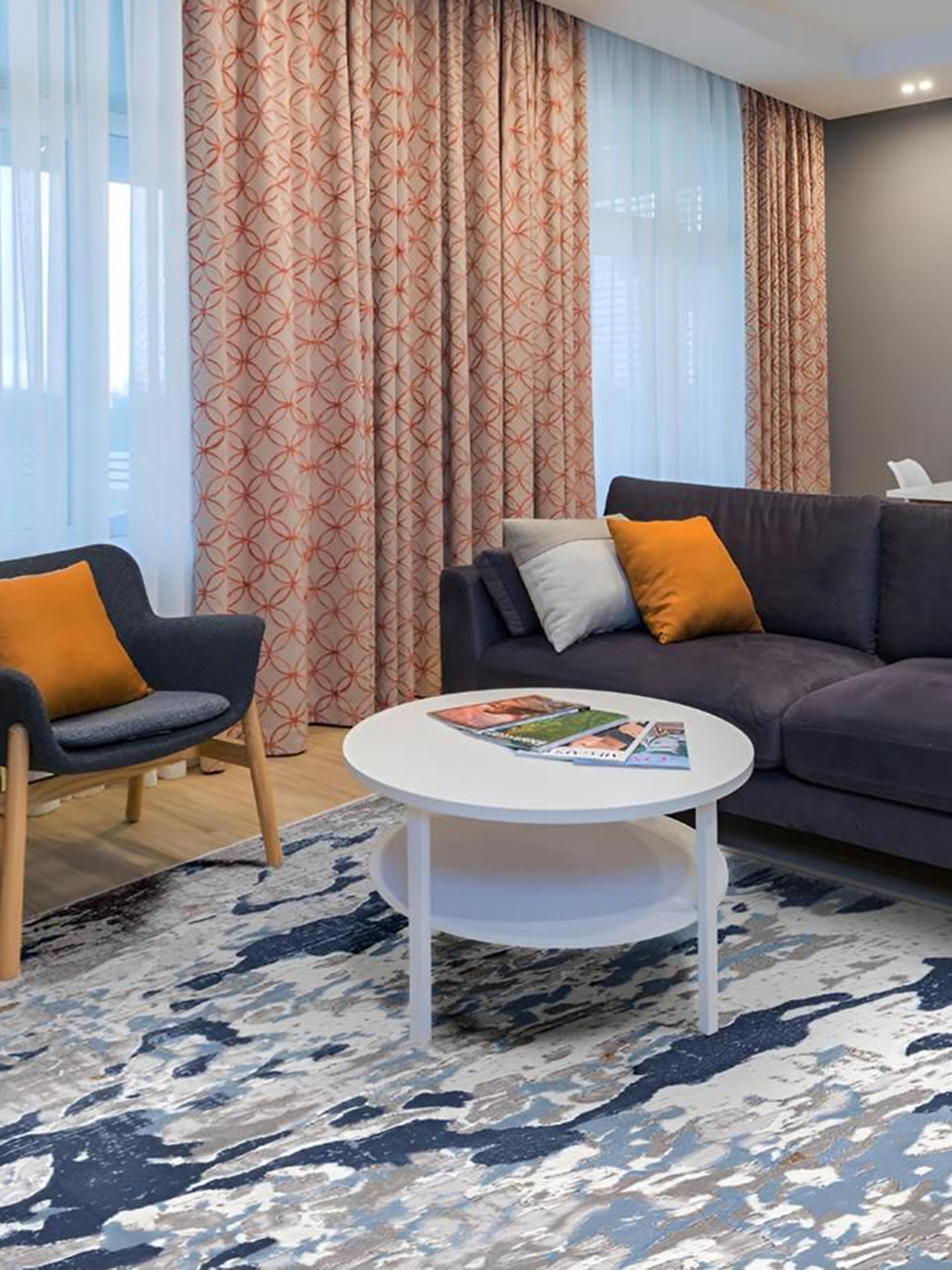 Sapana Carpet-Mats Blue & White Abstract Anti-Skid Carpet