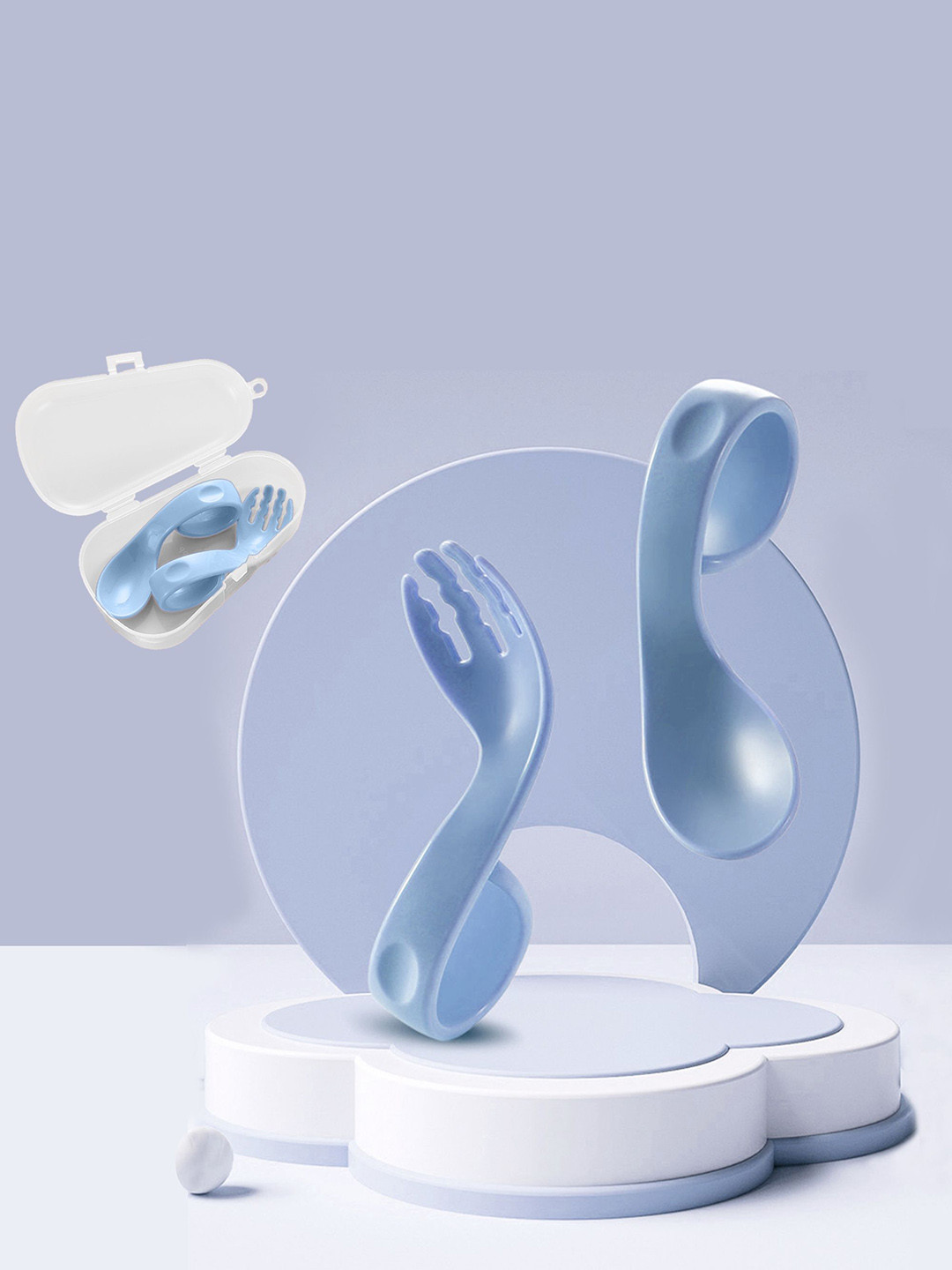 Babymoon 3-Pcs Blue Spoon Fork & Storage Box Food Feeders