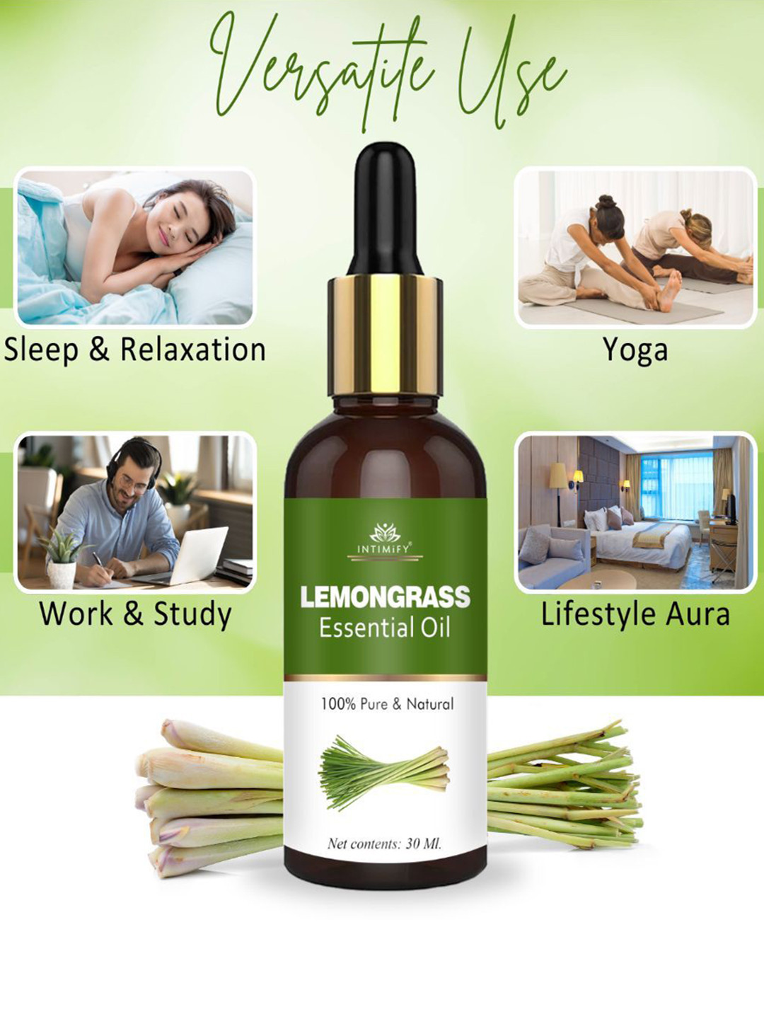 INTIMIFY Lemongrass Essential Oil For Acne & Pimples - 30ml