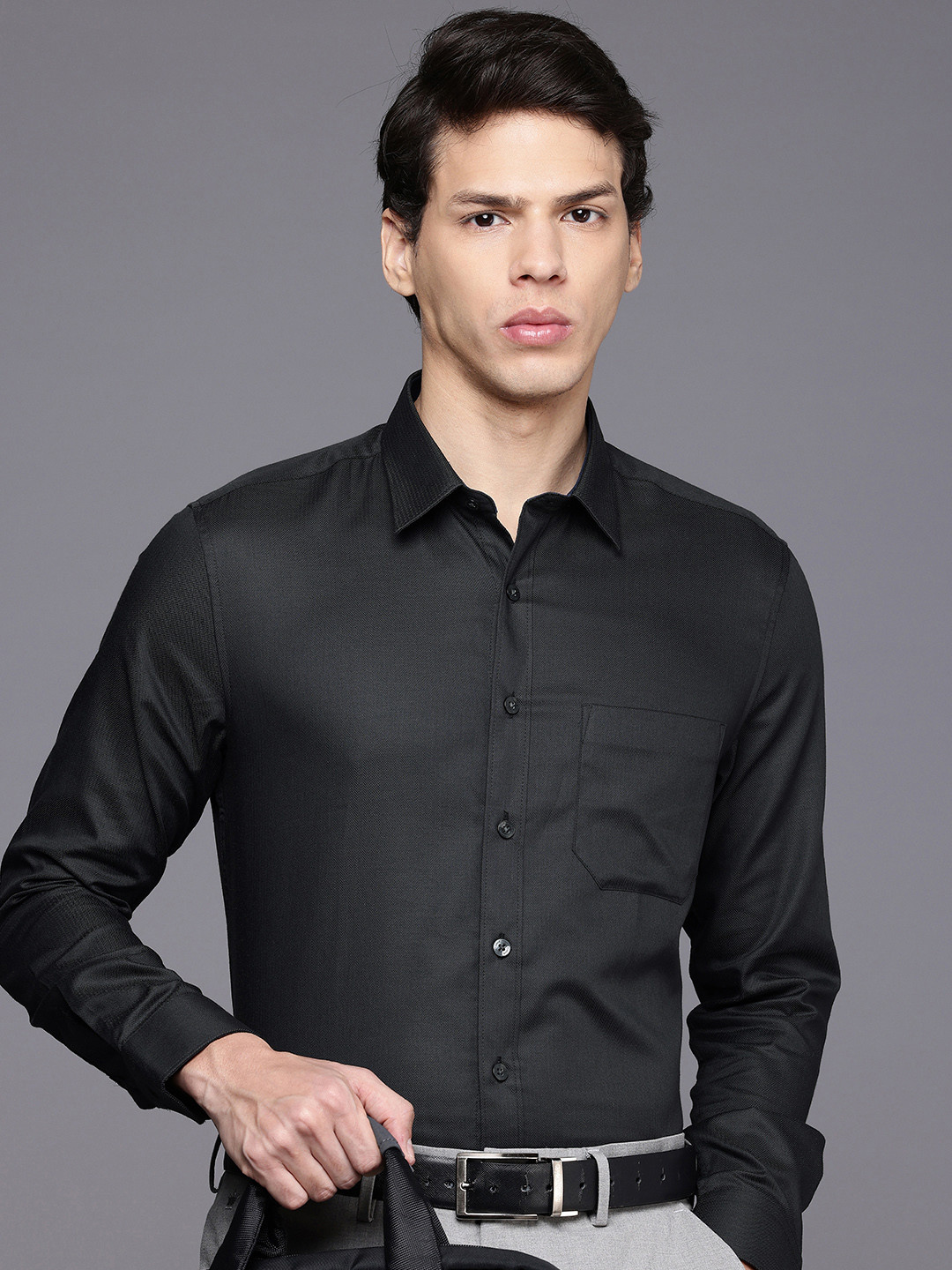 Louis Philippe Slim Fit Geometric Self Designed Pure Cotton Formal Shirt