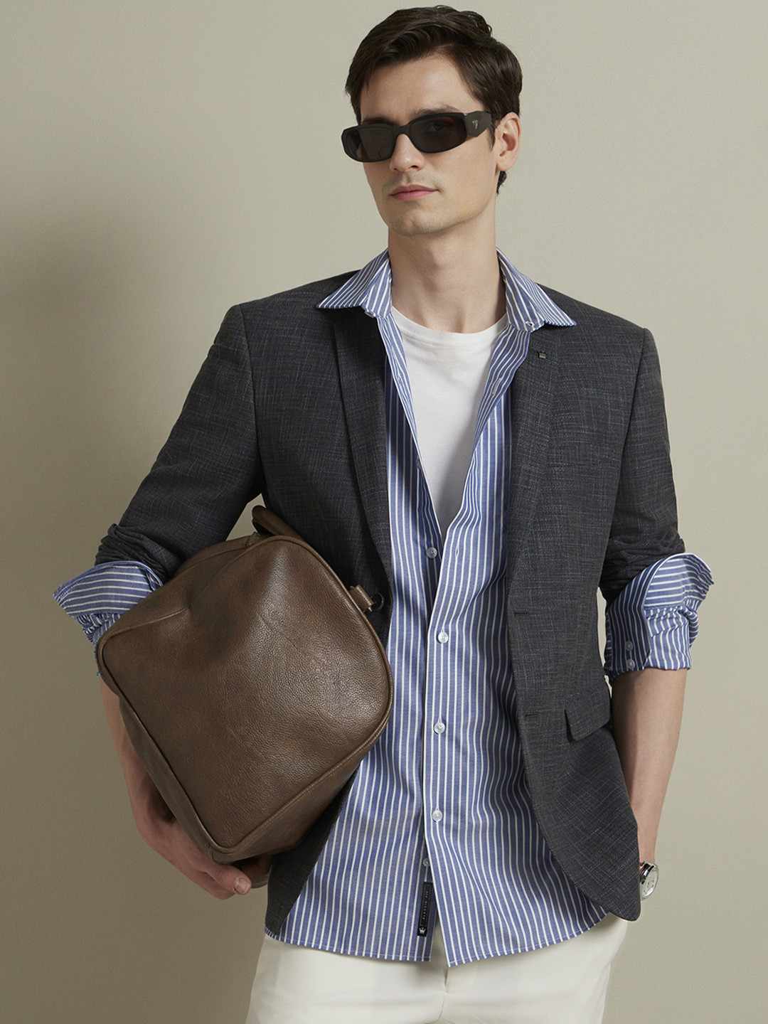 Louis Philippe Men Striped Cotton Wrinkle Resistant Regular fit Medium Formal Shirt