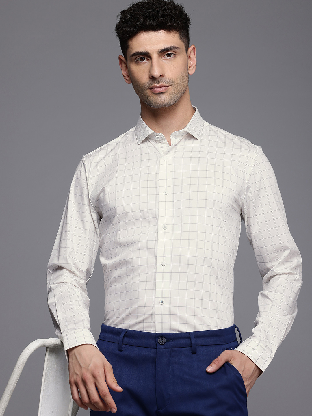 Louis Philippe Ath.Work Super Slim Fit Grid Tattersall Checked Semiformal Shirt