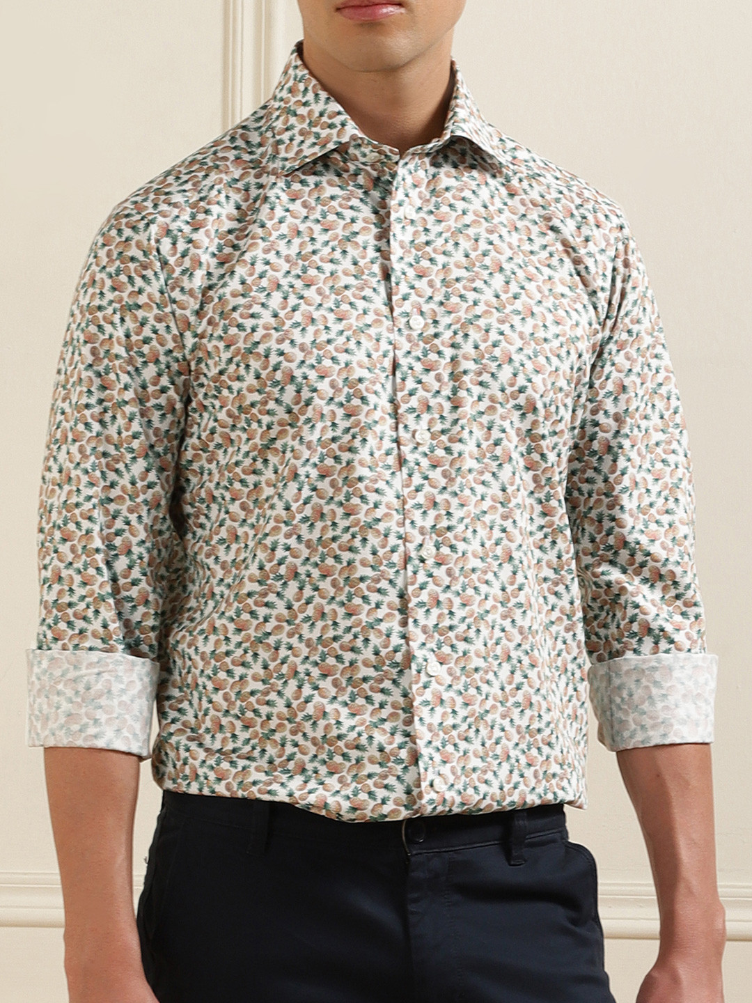 Eton Floral Printed Spread Collar Cotton Casual Shirt