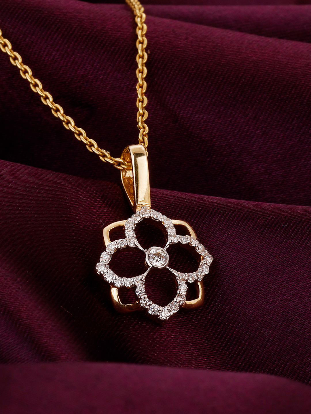 GIVA 14KT BIS Hallmark Gold Gracious Flower Diamond Pendant-1.54 gms