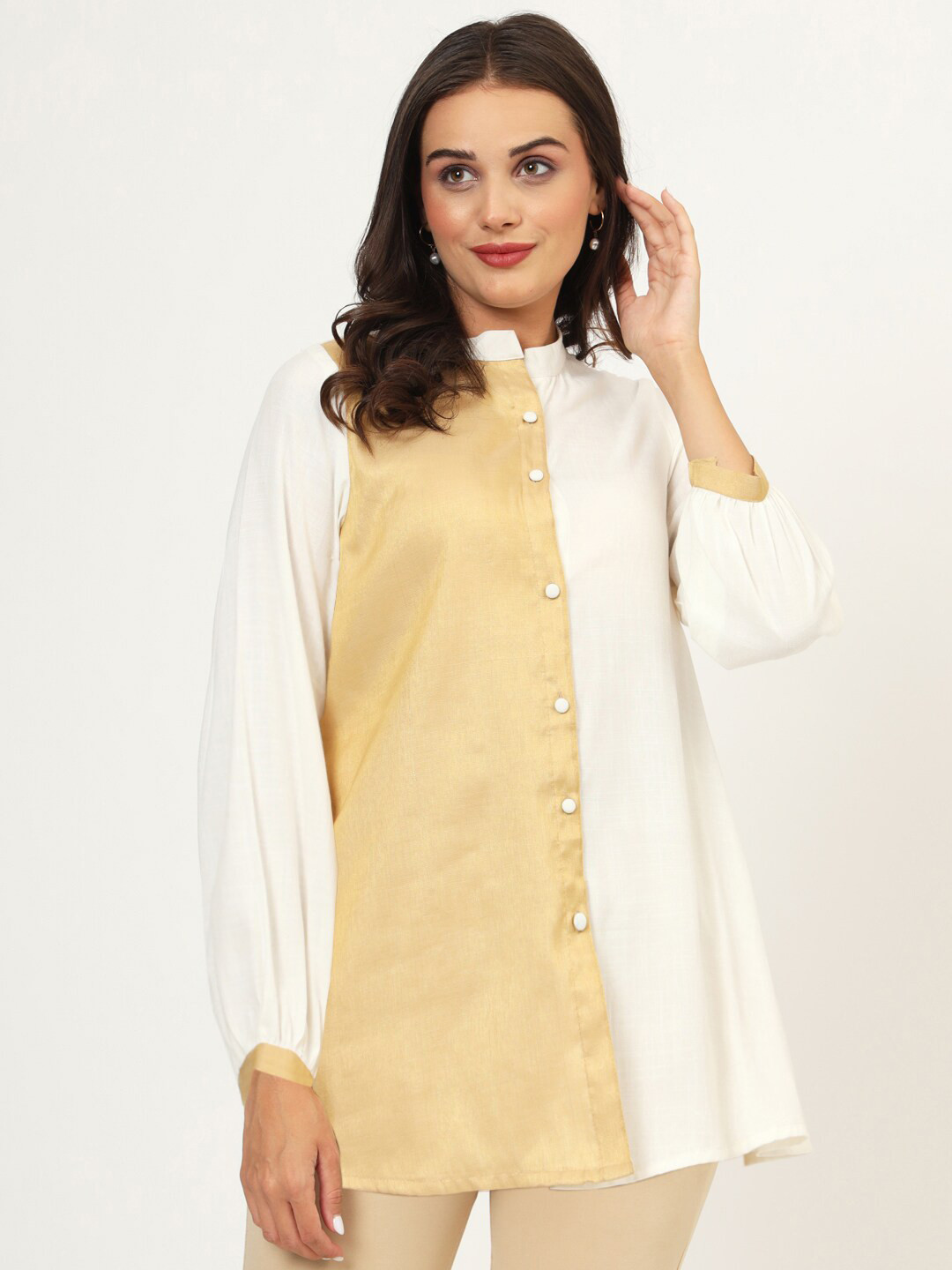 studio rasa Colorblocked Mandarin Collar Tunic