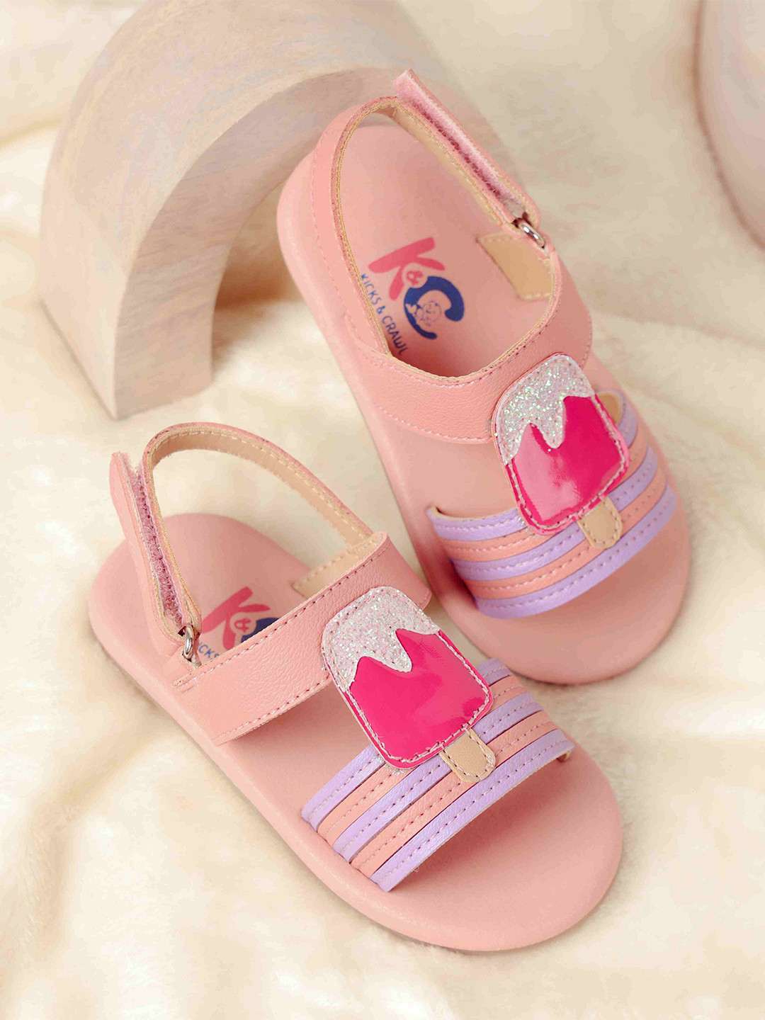 KICKS & CRAWL Girls Hot Pink Candy Open Toe Flats