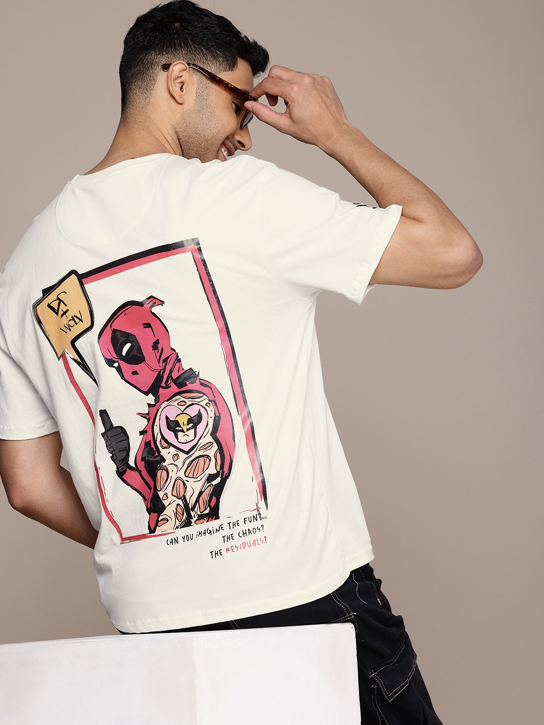 WROGN X Deadpool & Wolverine Printed Drop-Shoulder Sleeves Pure Cotton Oversized T-shirt