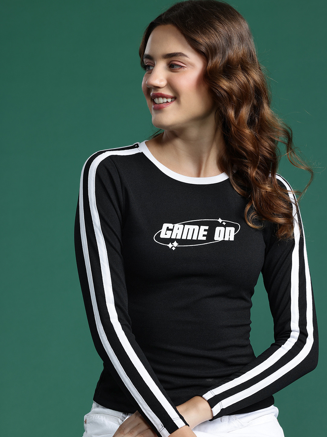 DressBerry Printed Side-Striped Monochrome Top