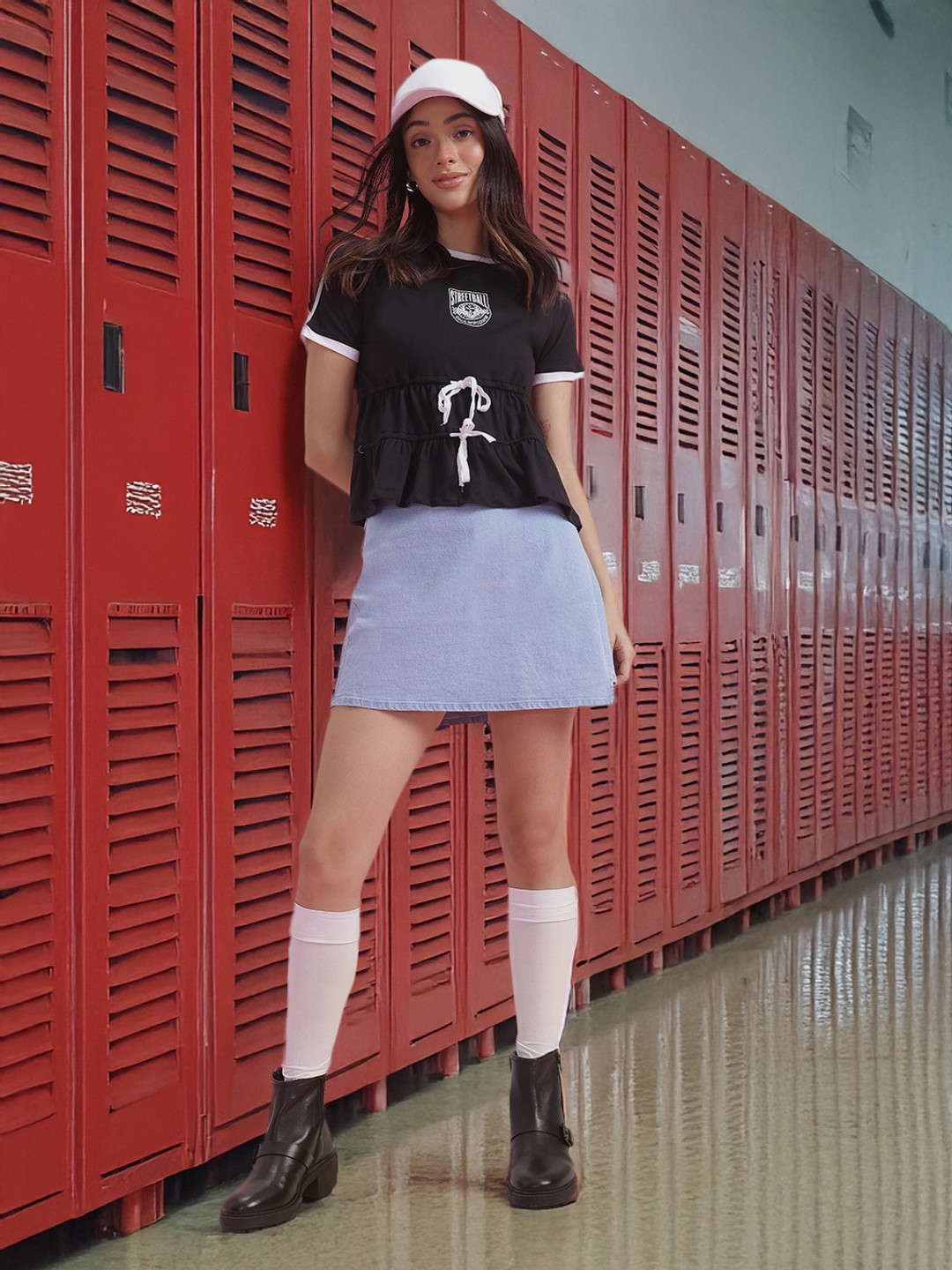 DressBerry Typography Print Pure Cotton Pleated Empire Top