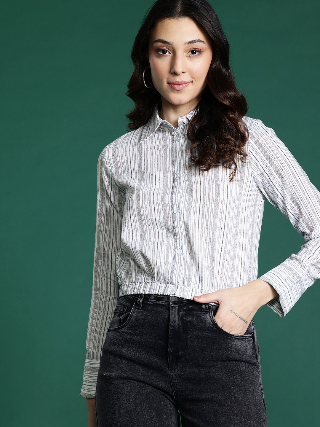DressBerry Pure Cotton Striped Cinched Hem Shirt