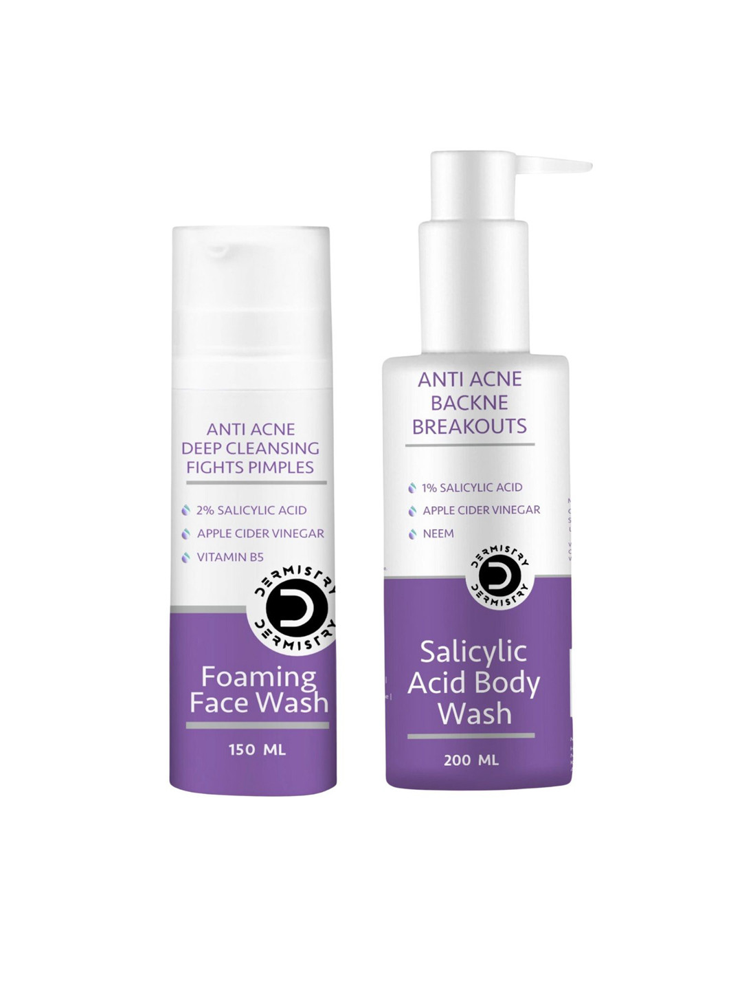 Vigini Set Of 2 2% Salicylic Acid Anti Acne Body Wash & Face Wash - 200 ml - 150 ml