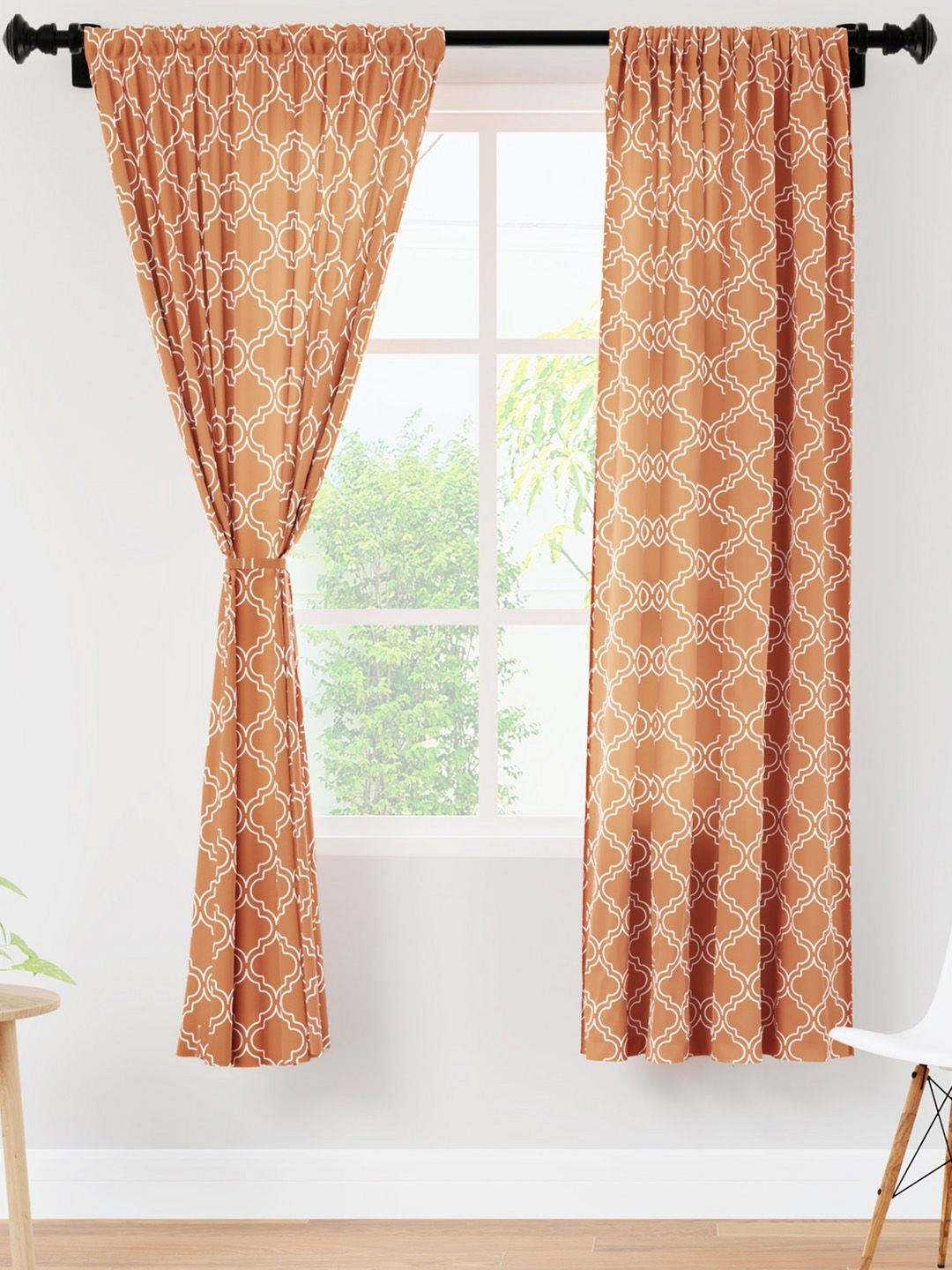 Encasa Homes Copper-Toned & White 2 Pieces Geometric Sheer Window Curtains