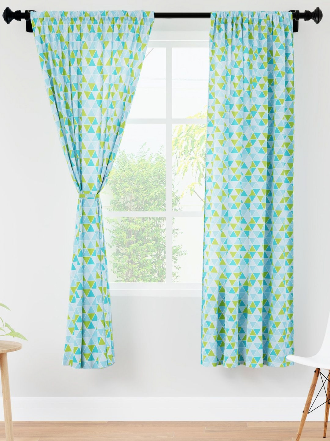 Encasa Homes Blue & Green 2 Pieces Window Sheer Window Curtains