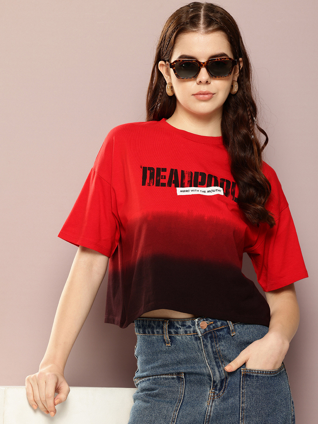 Kook N Keech Marvel Deadpool Colourblocked Drop-Shoulder Sleeves Boxy T-shirt