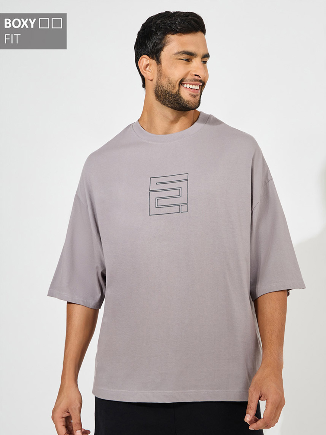 Styli Grey Chest Graphic Boxy Fit Compact Jersey Tee