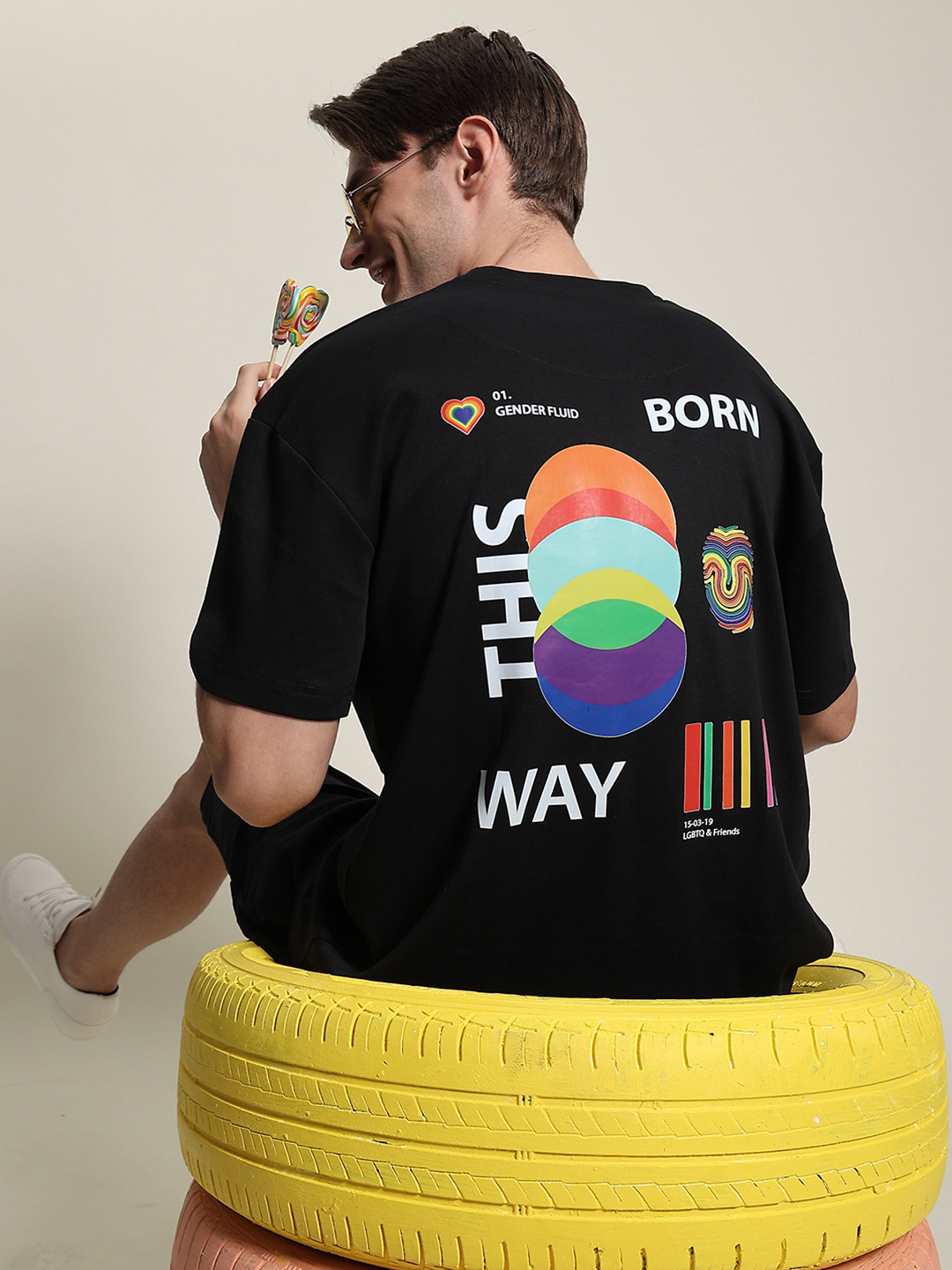 Bene Kleed Men Solid Pure Cotton Pride Martini Print T-shirt With Shorts Co-Ords