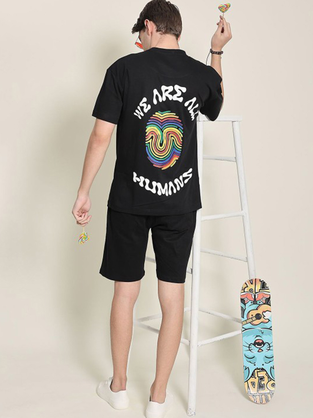 Bene Kleed Men Solid Pure Cotton Pride Martini Print T-shirt With Shorts Co-Ords