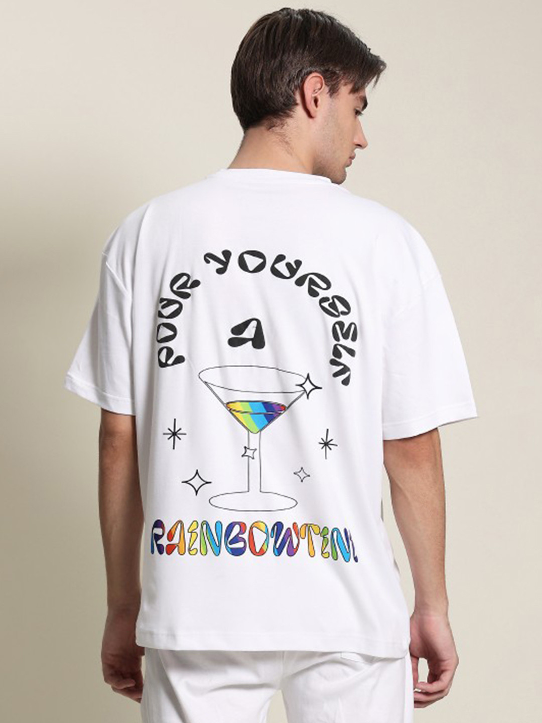 Bene Kleed Men Solid Pure Cotton Pride Martini Print T-shirt With Shorts Co-Ords