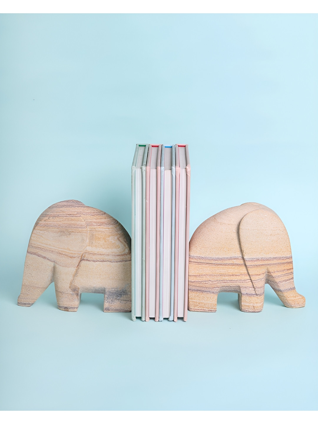 The Wishing Chair Elephant Brown Marble Matte Living Room Set of 2 Medium Showpieces -