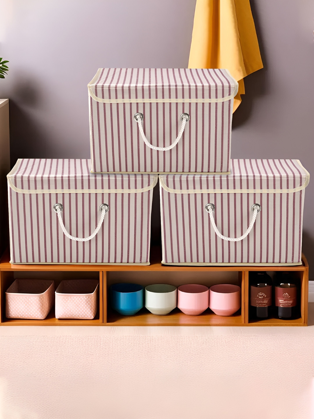 Kuber Industries Cream-Coloured Set of 3 Regular Drawer Organiser Organisers