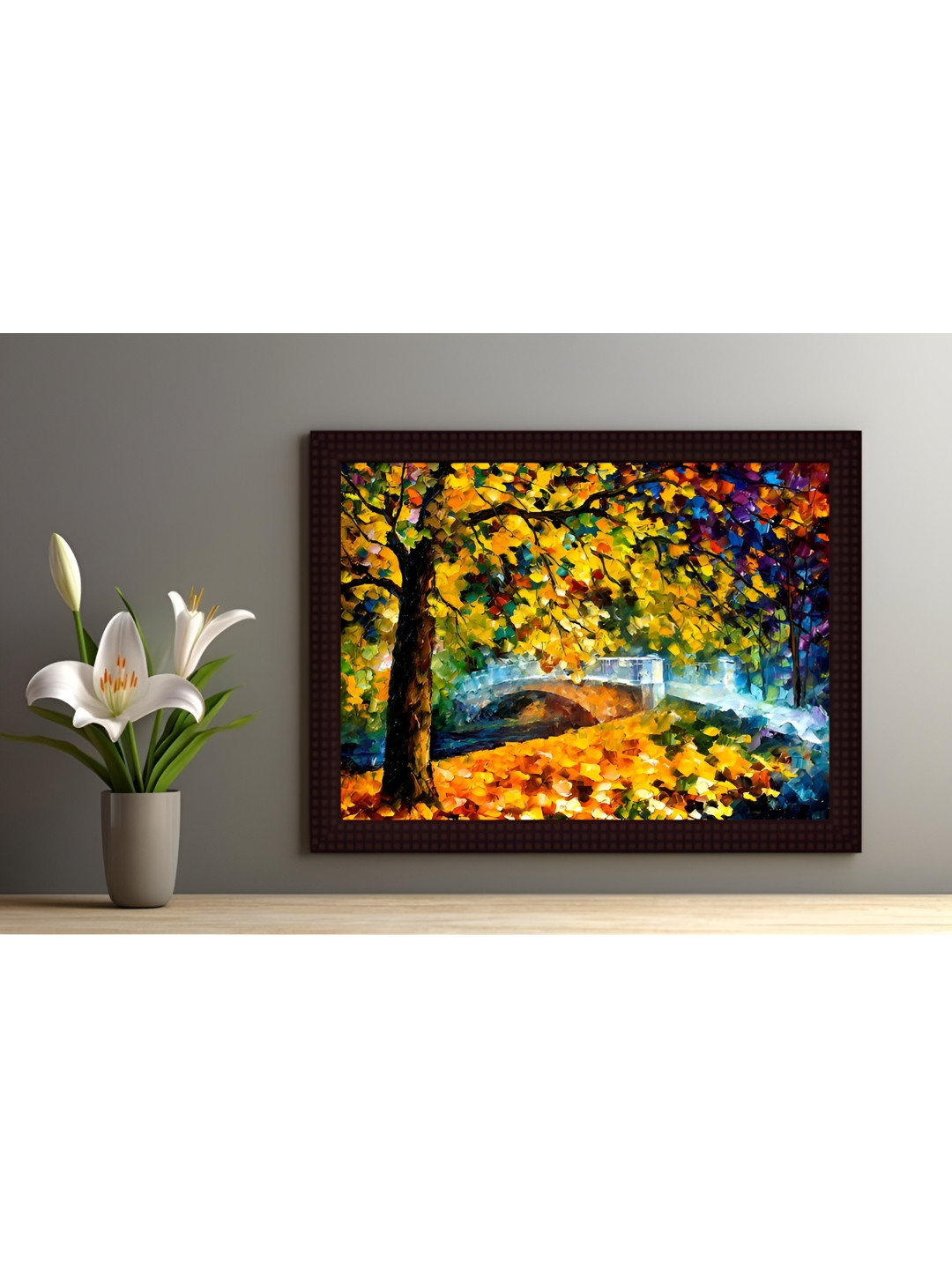 Tamatina Golden Leaves Of A Tree Synthetic Wood Wall Paintings Wall Art -11.5 x 15.5In